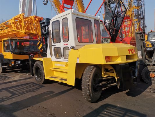 TCM FD100 Diesel Forklift Used on Construction Site with Routine Fork Length Assured