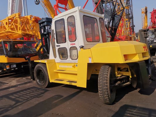 TCM FD100 Diesel Forklift Used on Construction Site with Routine Fork Length Assured