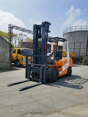 Powerful TCM FD30T6 3 Ton Forklift with Triple Fork and Side Shift Used in Shanghai Yard